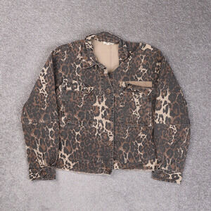 Womens Mystree Leopard Print Medium Multicolor Cropped Long Sleeve Jacket